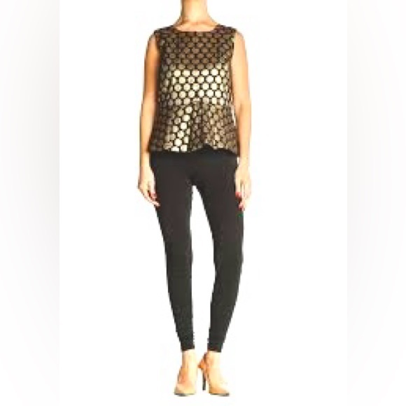 Vince Camuto Black & Gold Polka Dot Peplum Top - Picture 1 of 16